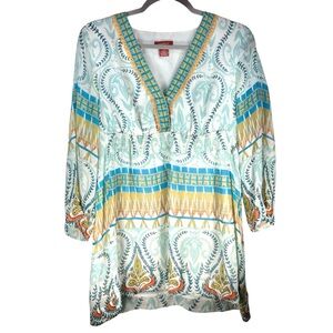 Sundance Silk Blouse Small V-Neck Tunic Empire Waist 3/4 sleeves Discontinued
